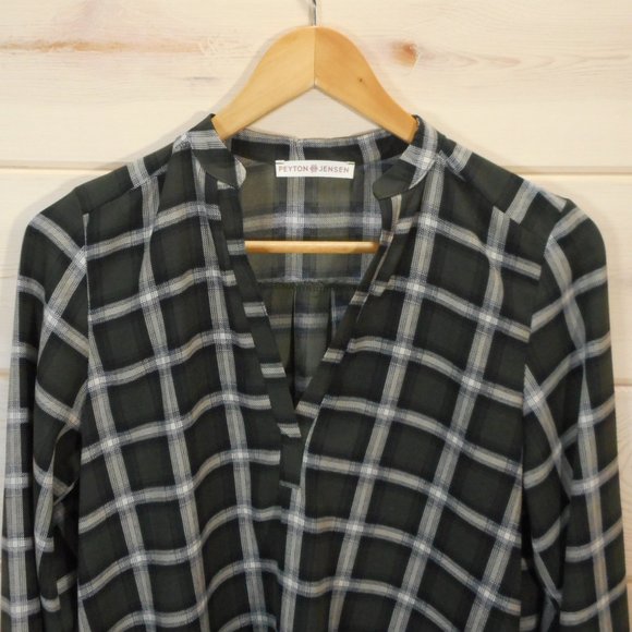 Peyton Jensen Size S Oversized Plaid Tunic Shirt Hi-Low Long Sleeve V-neck - Picture 2 of 6